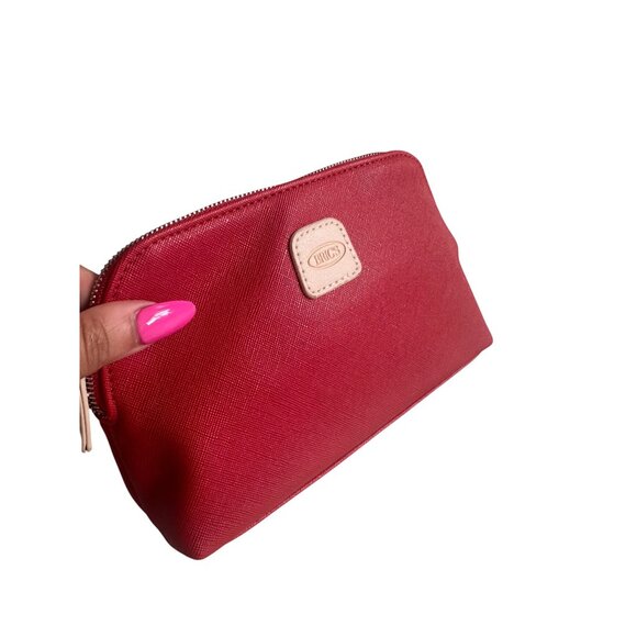 BRICS Red Leather Travel Cosmetic Makeup Toiletry Bag - Picture 2 of 8